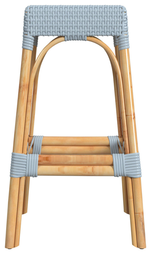 Tobias 30" Rectangular Rattan Barstool, Twilight Blue
