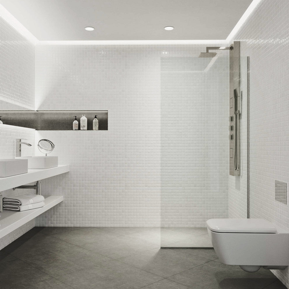 VIGO Zenith Frameless Fixed, Stainless Steel, Shower Screen, 34" W X 74" H, Clear Glass