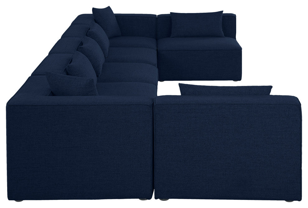 Cube Upholstered Modular Sectional, Navy, 7-Piece: 5 Armless Chair, 2 Corner Chair, Linen Texured Fabric