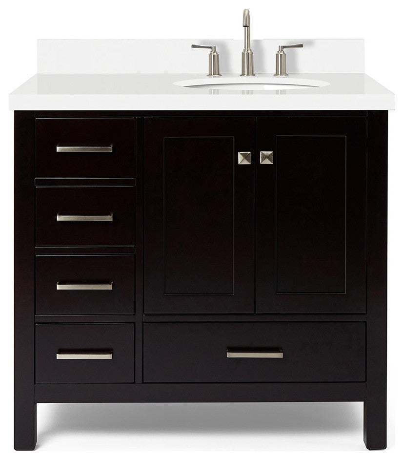 ARIEL Cambridge 37" Right Offset Oval Sink Espresso Vanity Carrara Marble Top