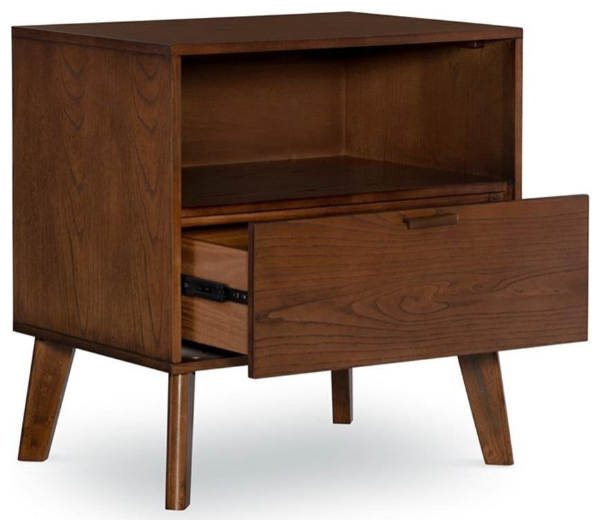 Riverbay Furniture Bristol 1-Drawer Wood Nightstand with Bronze Hardware - Brown
