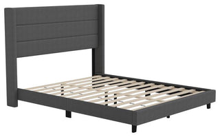 Hollis Upholstered Platform Bed with Wingback Headboard w/Mattress Foundation, Charcoal, Queen