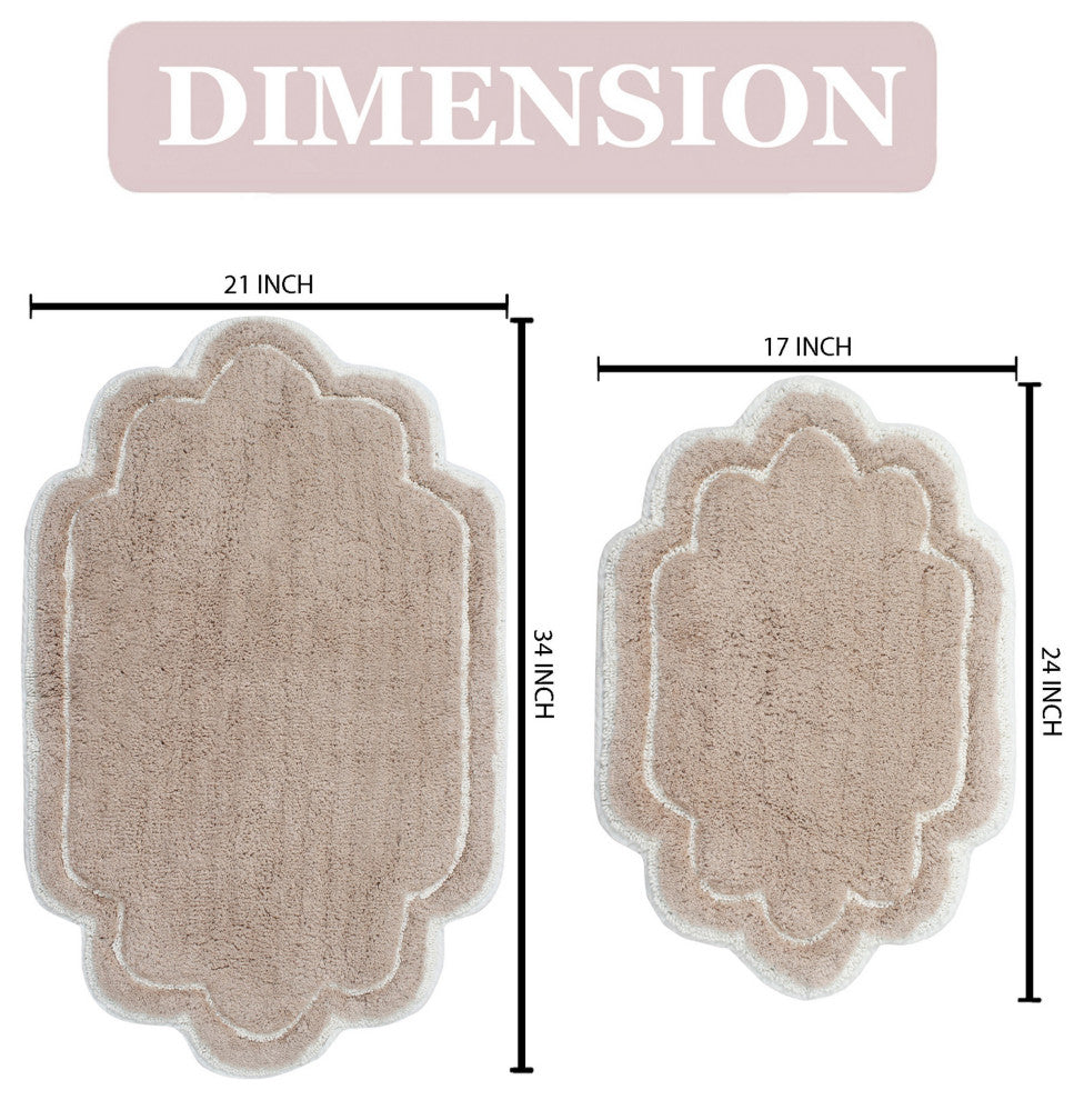 Allure Collection Absorbent Cotton Machine Washable Rug, 2-Piece Set, Linen