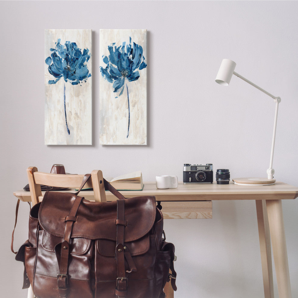 Vivid Blue Abstract Flowers Rustic Florals Neutral Beige,10 x 24