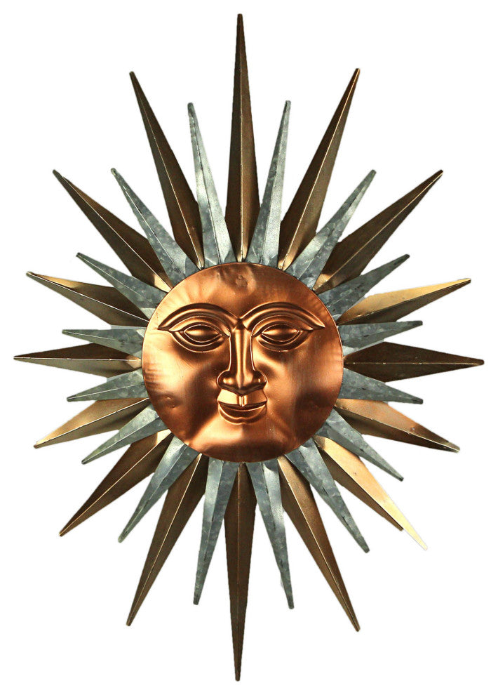 32 Inch Copper Galvanized Metal Sun Face Wall Sculpture Home Decor Hanging Art