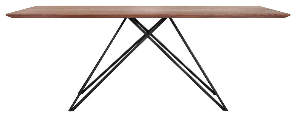Modena Dining Table, Matte Black Finish and Walnut Wood Top