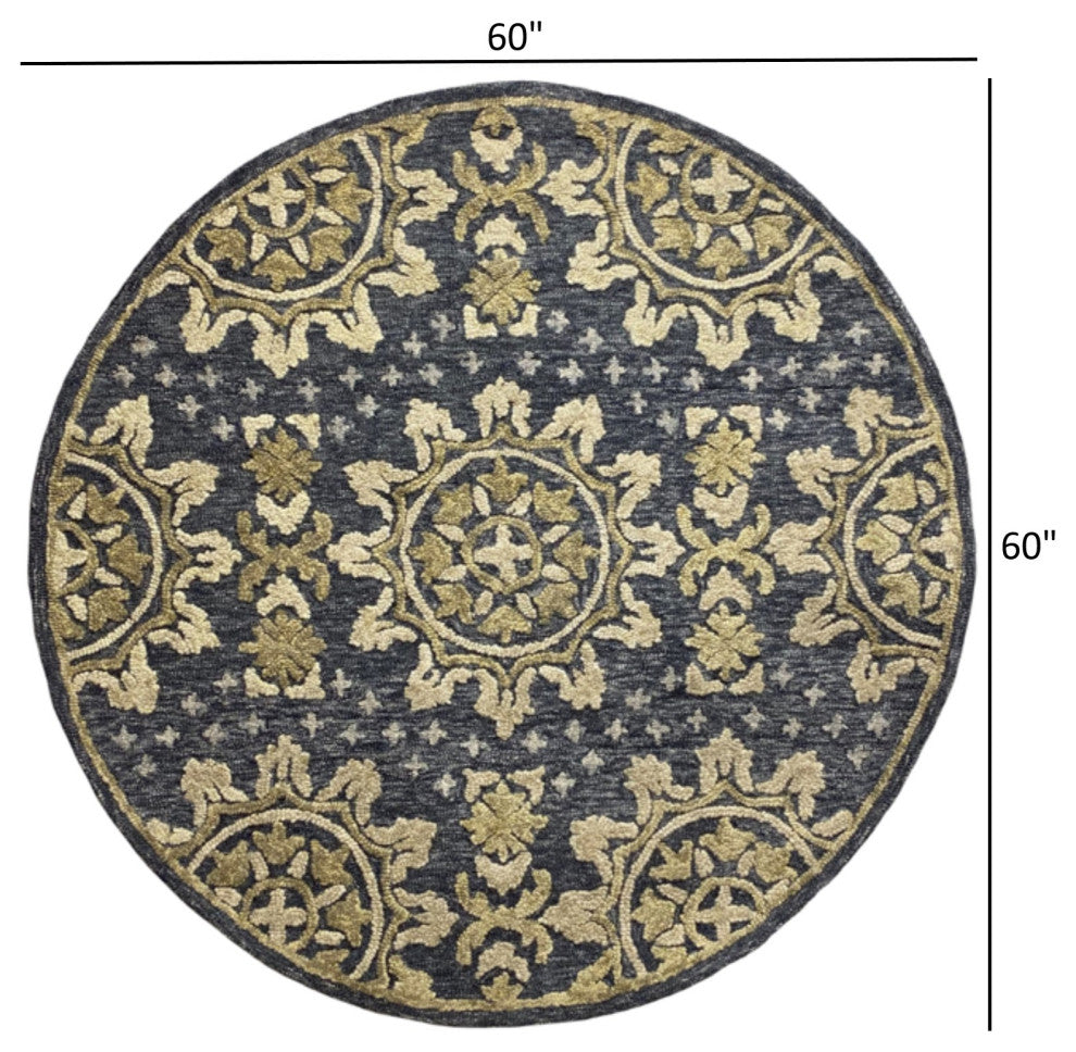 5" Round Gray and Beige Decorative Area Rug