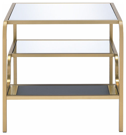 23" Gold And Clear Glass End Table With Two Shelves