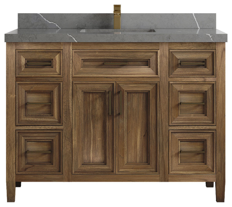 Santa Monica 48 Single Sink Bath Vanity in Graywashed Teak 2" Piatra Gray