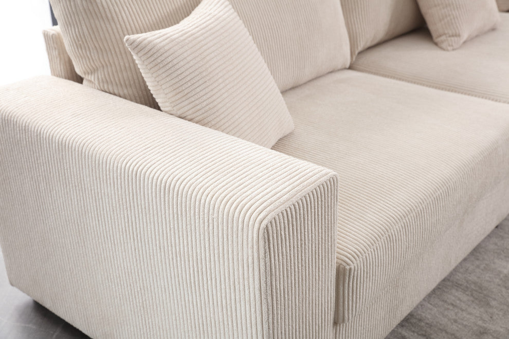 117.2'' Corduroy Modular Sofa Sectional with Matching Accent Pillows, Beige