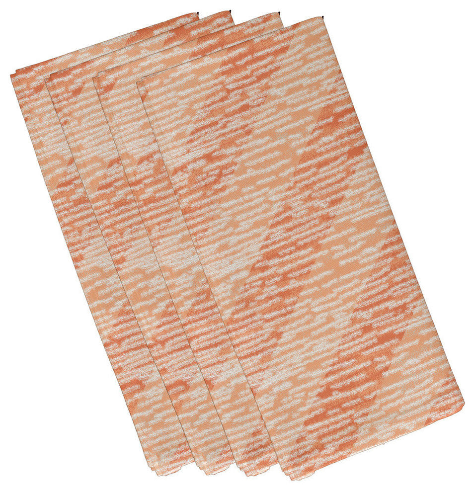 Marled Knit Stripe, Geometric Print Napkin, Coral, Set of 4