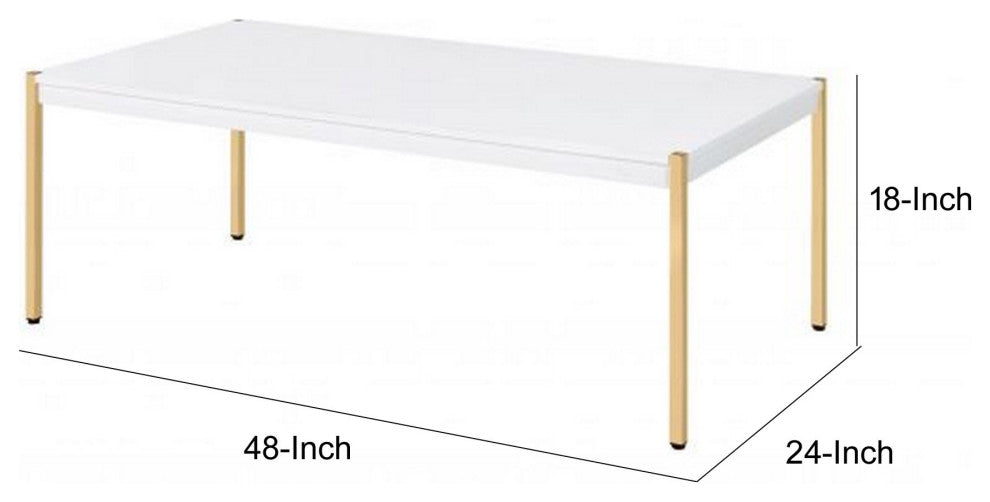 Benzara BM266460 Coffee Table With Metal Tube Legs, White and Gold