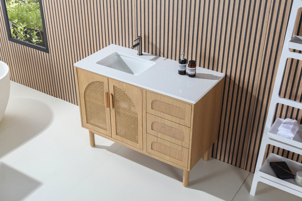 Nara Mid-Century Freestanding Bathroom Vanity, Pecan Oak, 48"