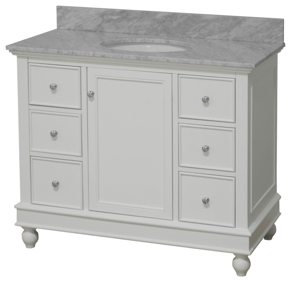 Bella 42" Bathroom Vanity, White, Carrara Marble