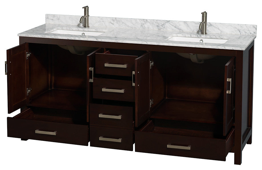 Wyndham WCS141472DESCMUNSMXX 72 Inch Duble Vanity with Carrera Marble Top
