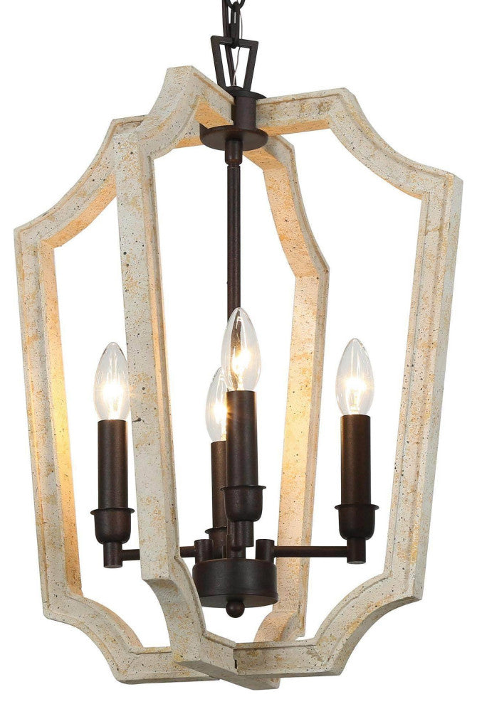 4-Lights Distressde White and Bronze Modern Cage Chandelier