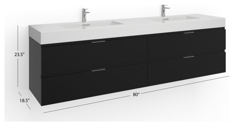 Boutique Bath Vanity, Black, 80", Single Sink, Freestanding