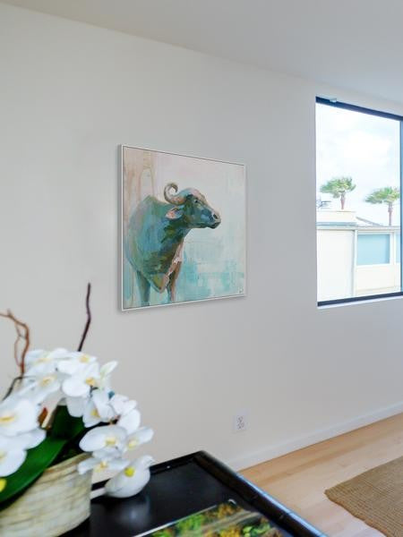"La Vaca" Floater Framed Painting Print on Canvas, 48"x48"