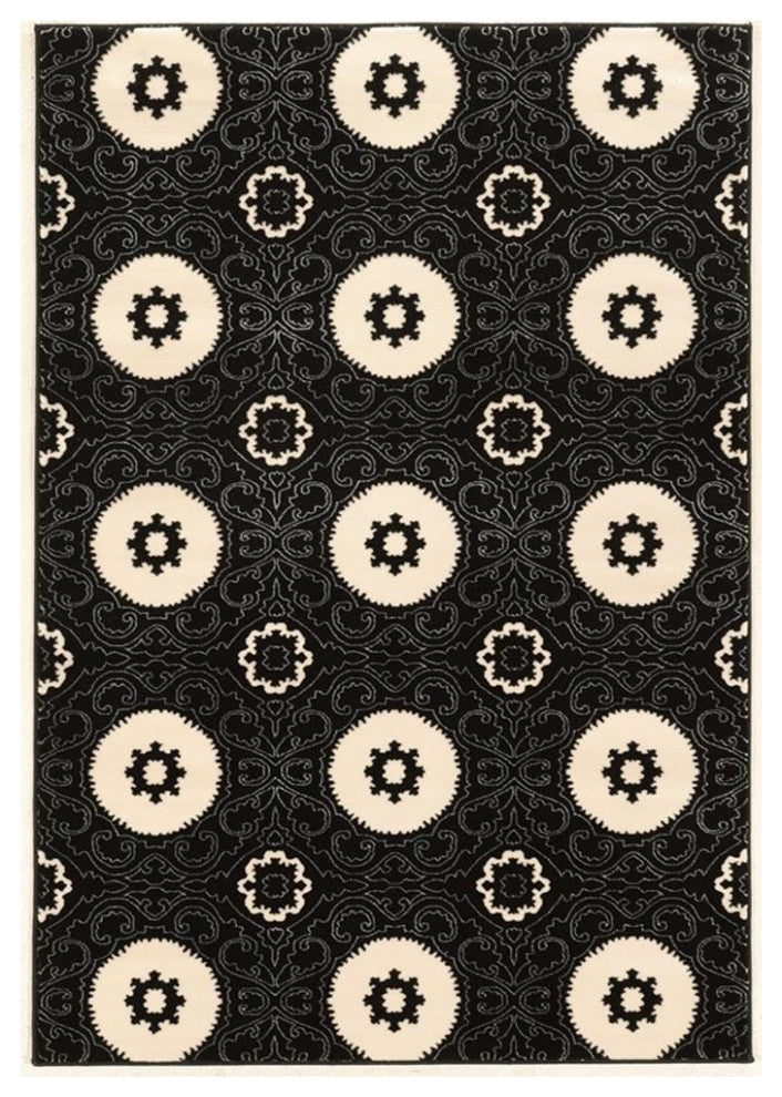 Linon Prisma Karma Machine Made Polypropylene 5'3"x7'6" Rug in Black