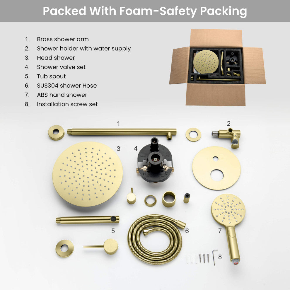 Circular Pressure 3-Function Shower System, Rough-In Valve, Brushed Gold