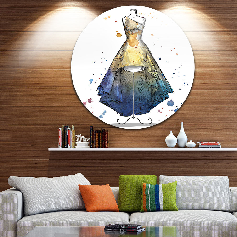 Mannequin With Long Dress, Digital Round Metal Wall Art, 36"