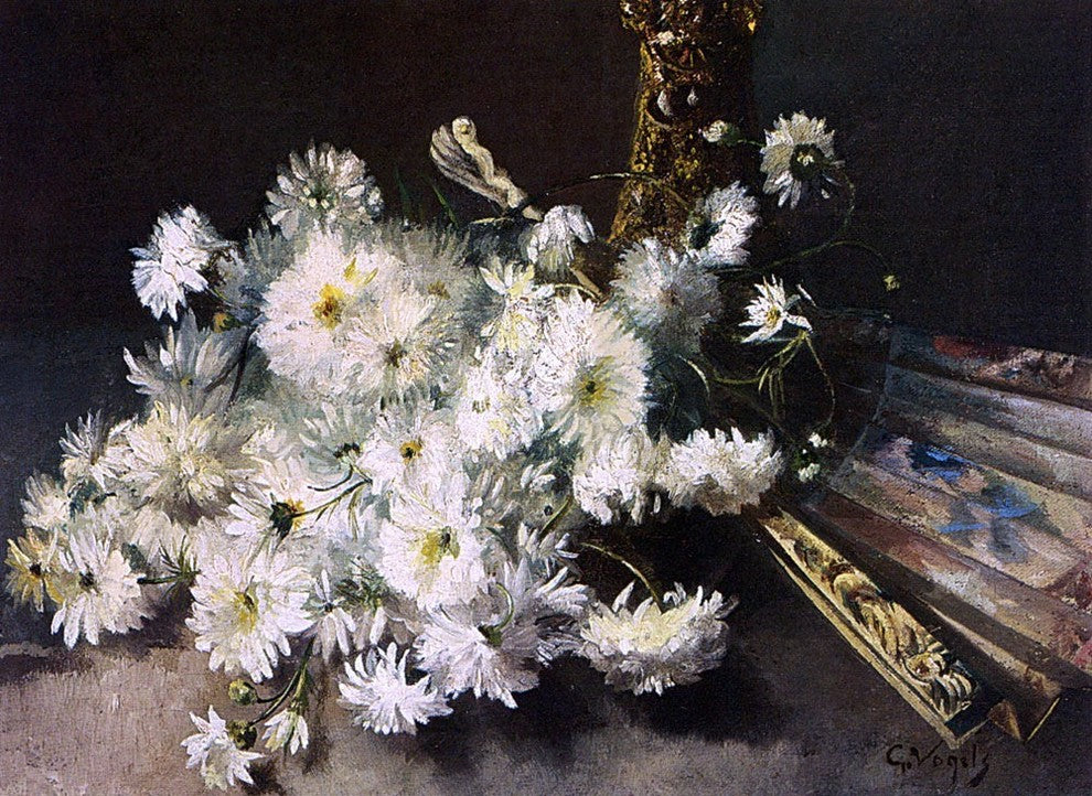 Guillaume Vogels A Still Life With Chrysanthemums And A Fan Gallery Wrap Canvas