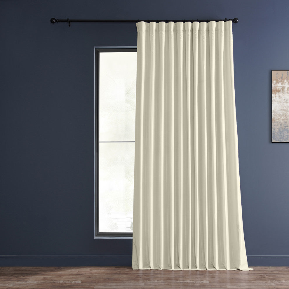 Blackout Extra Wide Vintage Textured Faux Dupioni Curtain, Off White, 100"x96"