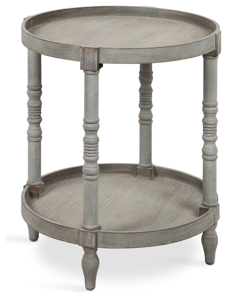 Bellport Round Wood Side Table with Shelf, Gray 20x20x24