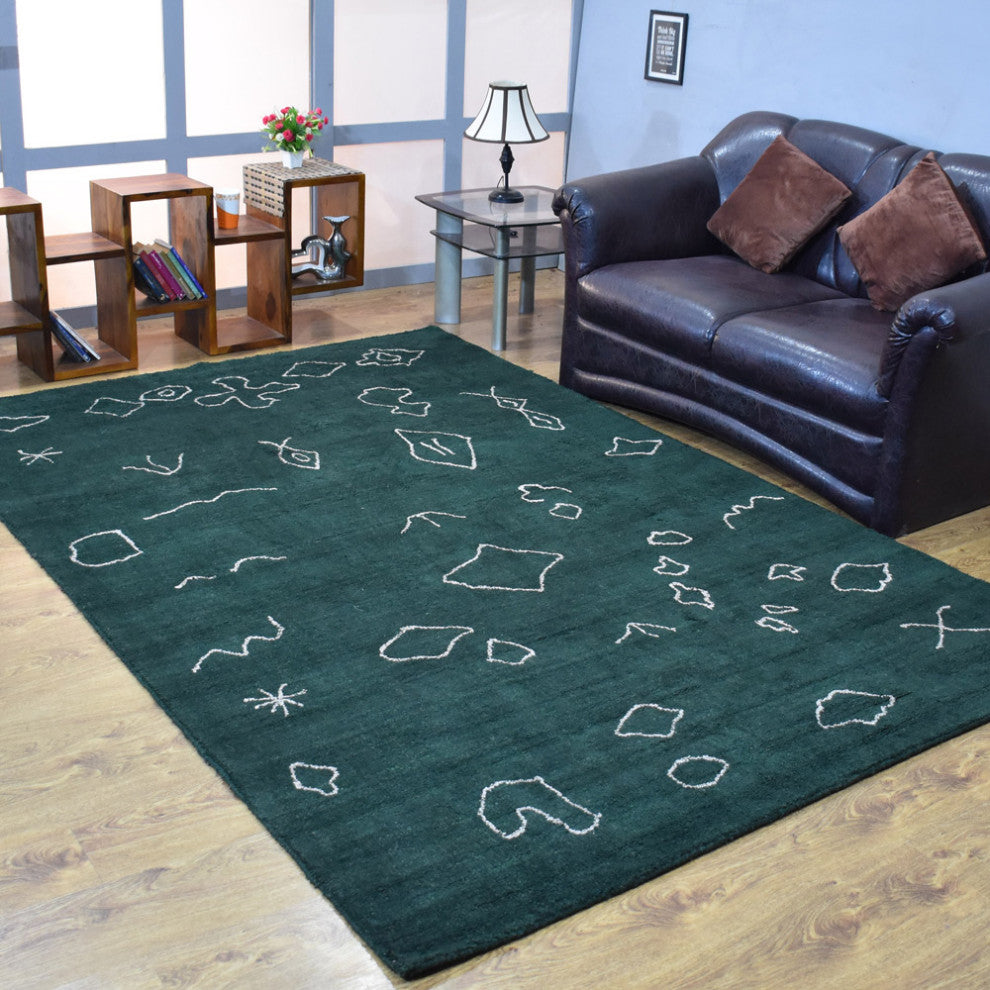 HAND KNOTTED LOOM SILK AREA RUGS-6'x9',Rectangle,Dark Green White,Contemporary