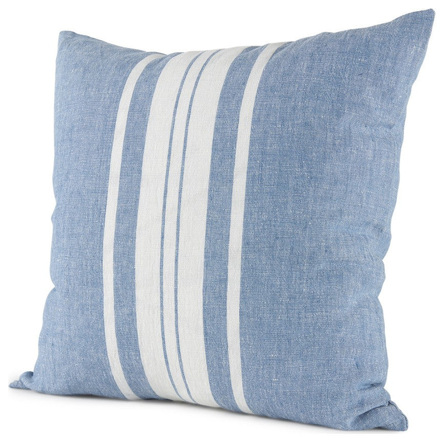 Blue and Cream Middle Striped Pillow Cover