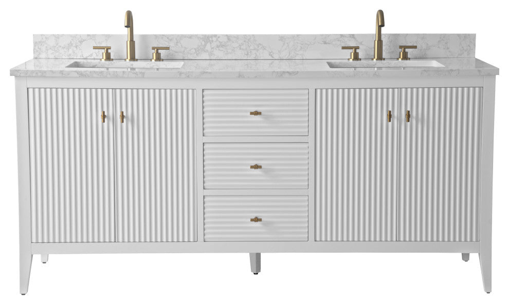 Vanity Art Freestanding Vanity, White, 72", Double Sink, Golden Brushed