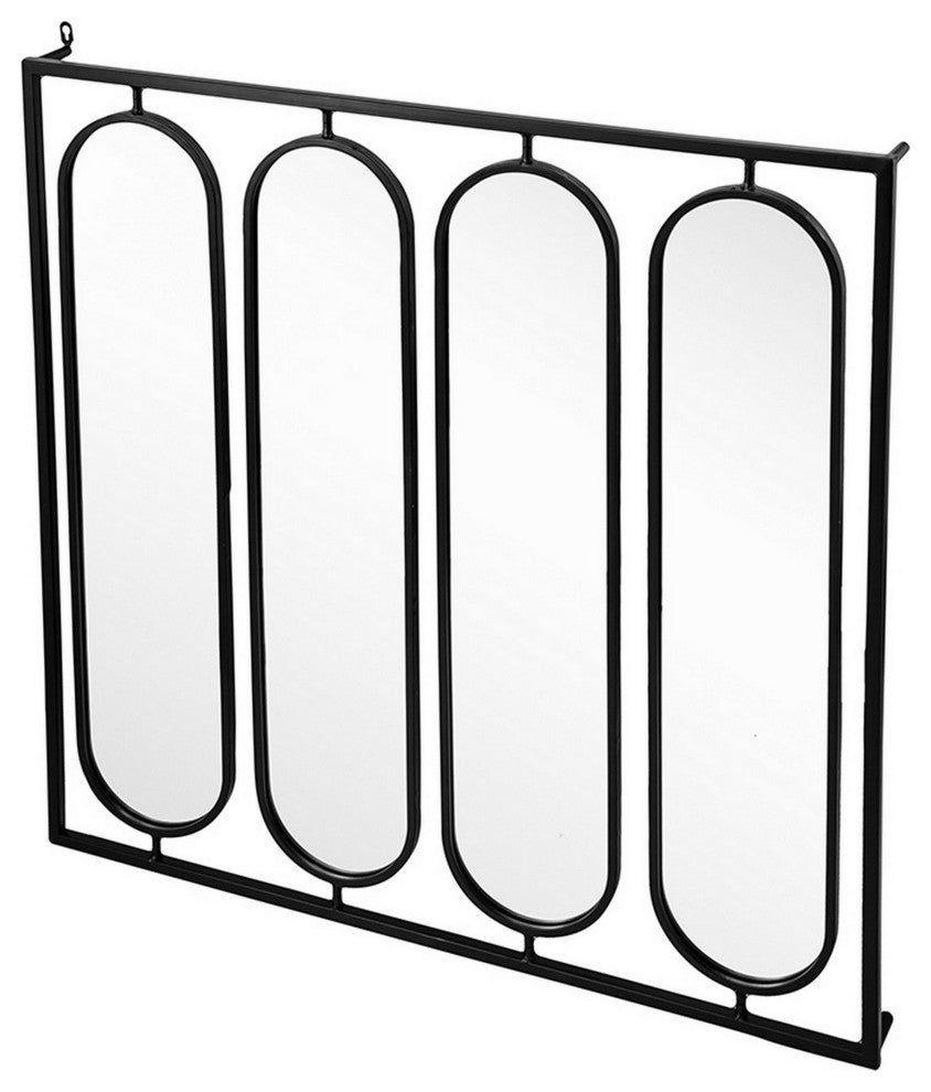 Benzara BM286301 36" Wall Decor, 4 Swiveling Oblong Mirrors, Black Metal Frame