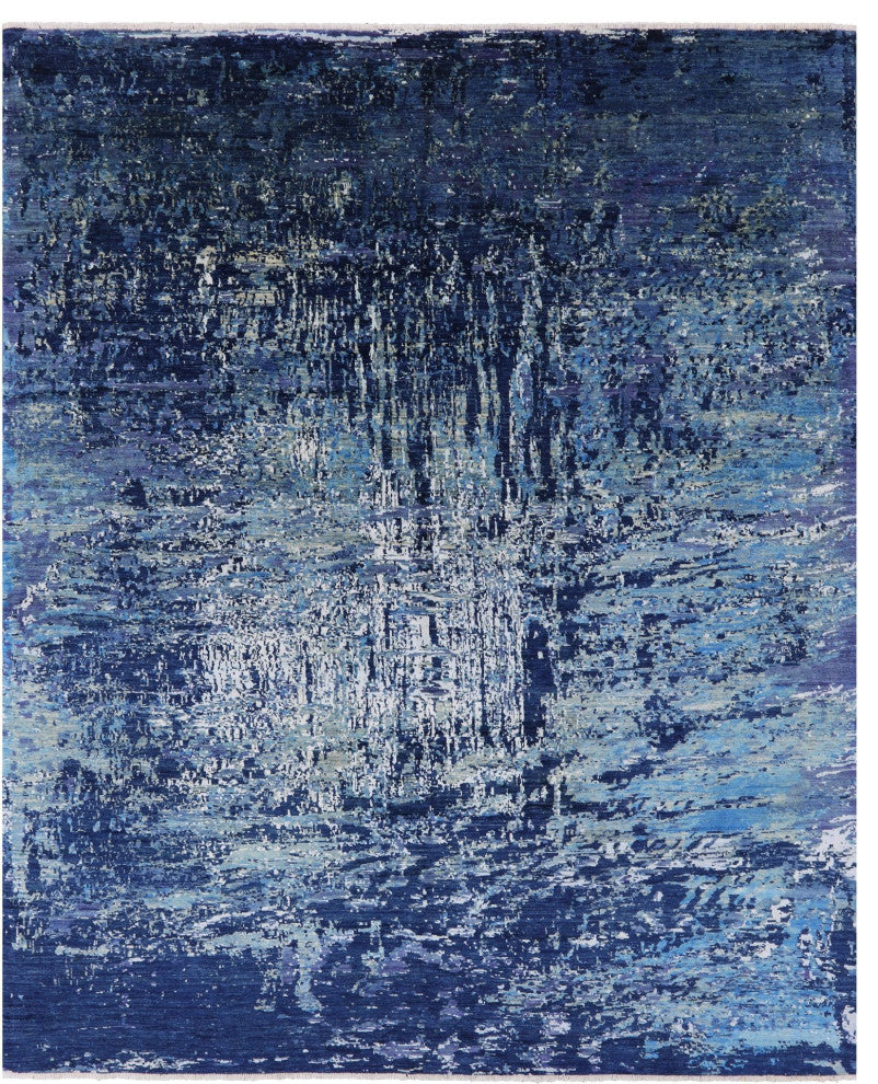 8' 2" X 9' 10" Abstract Wool and Silk Hand Knotted Rug Q4428