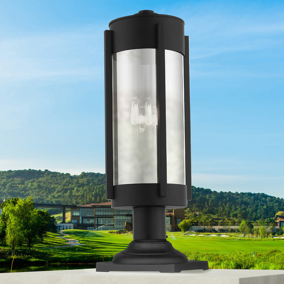 Sheridan 3 Light Black/Brushed Nickel Candles Large Outdoor Post Top Lantern