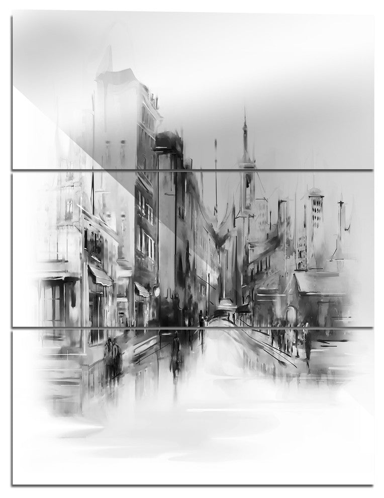 "Black and White City" Glossy Metal Wall Art, 3 Panels, 28"x36"
