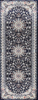 Navy Blue Floral Medallion Transitional Turkish Rug Oriental Carpet 3x8