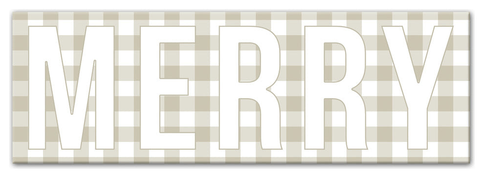 Beige Plaid Merry in White Canvas Wall Art, 12"x36"