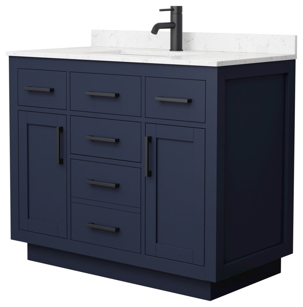 Beckett TK 42" Dark Blue Single Vanity, Cultured Top, Black Trim