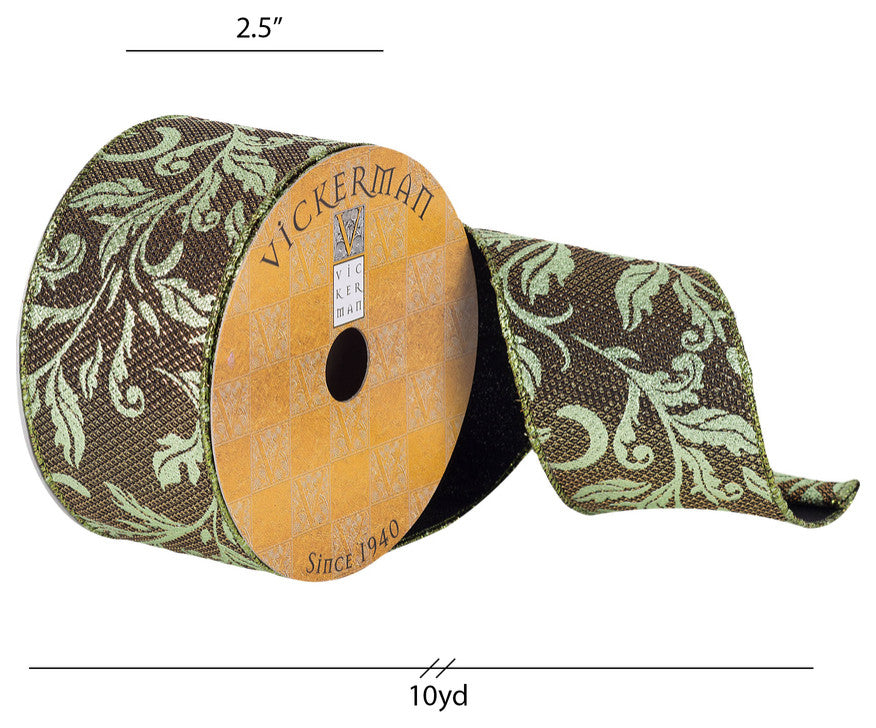 2.5"x10Yd Green Divet Filigree Pattern