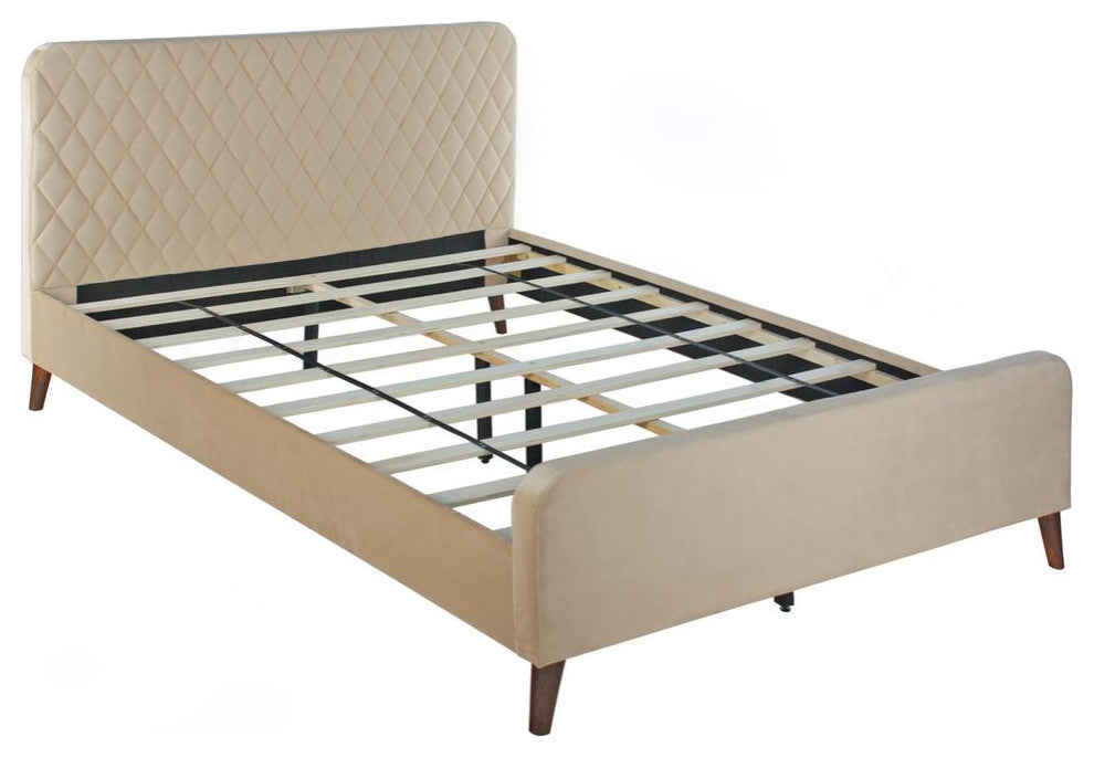 Better Home Products Roza Velvet Upholstered Queen Bed With Headboard Champaign