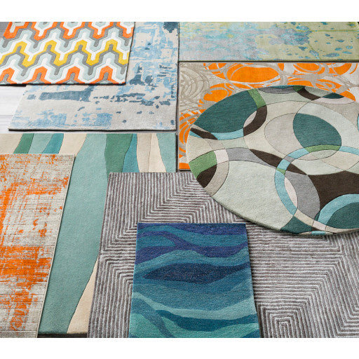 Surya Pigments PGM-3003 8'x11' Rug, Teal/Dark Blue/Silver Gray/Navy/Denim