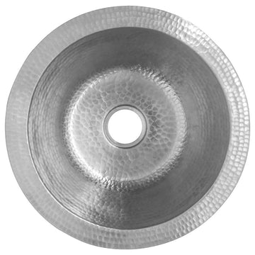 12" Round Hammered Copper Bar Sink With 2" Drain Size, Nickel