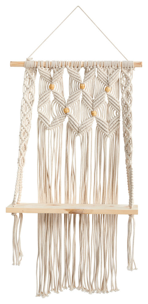 7114 2.5x1.5 Handmade Boho Macrame Wall Hanging With Wooden Shelf