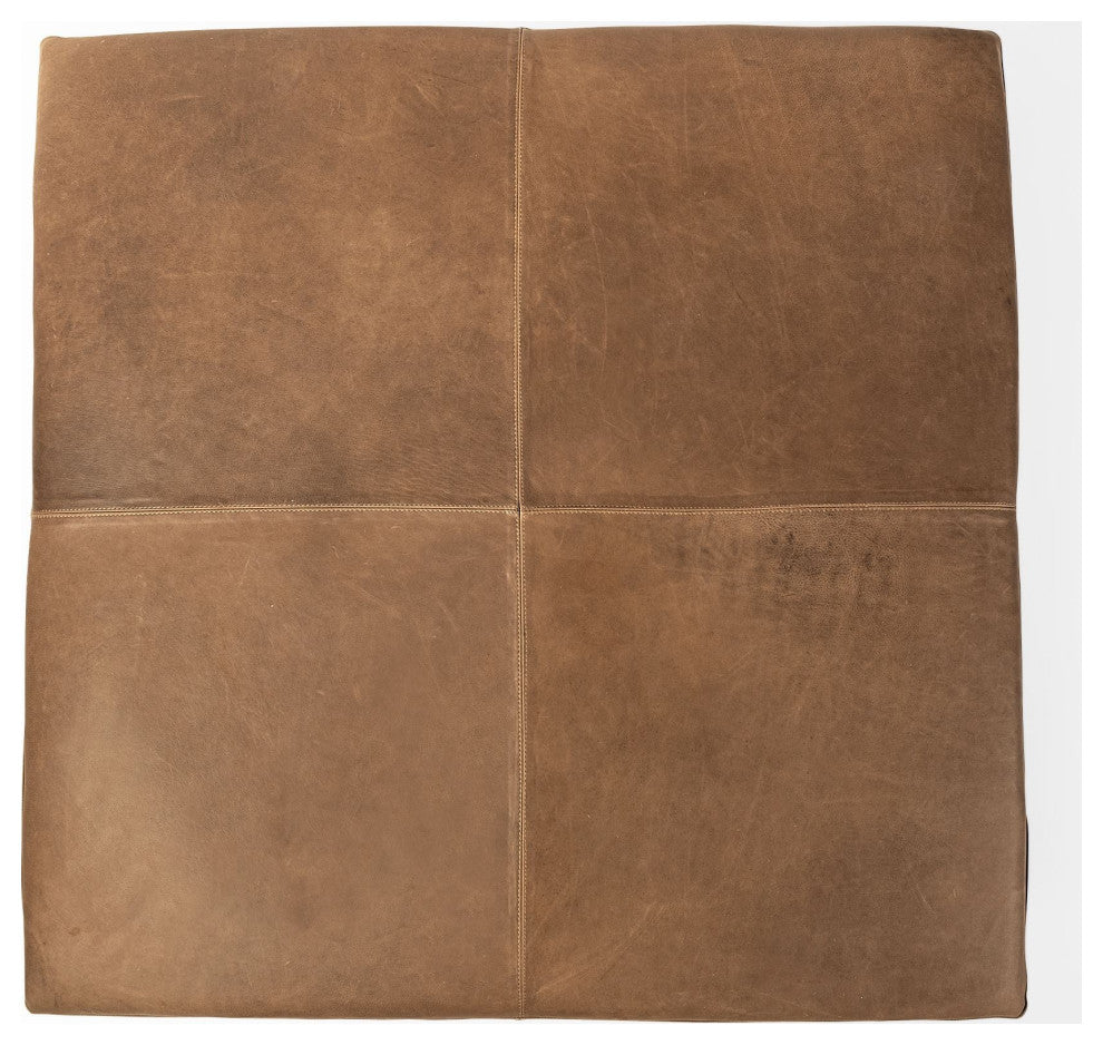 Brown Leather Wrapped Ottoman
