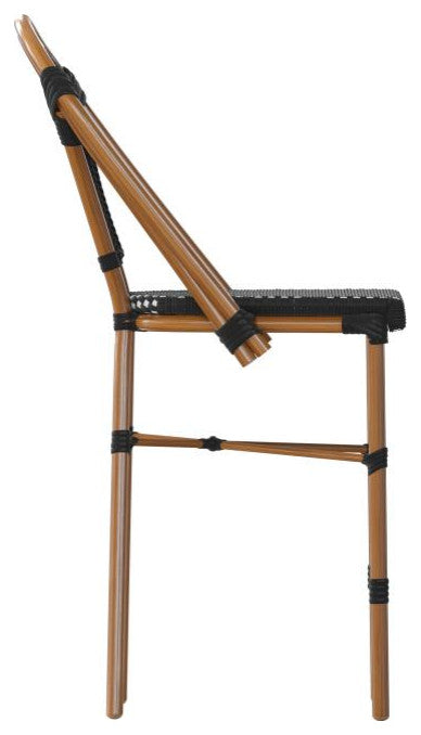 Set of 2 Stackable Indoor/Outdoor French Bistro 26" High Bar Stools, Black & White/Natural Frame