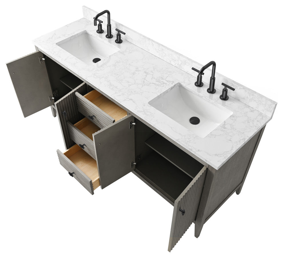 Vanity Art Freestanding Vanity, Driftwood Gray, 72", Double Sink, Matte Black