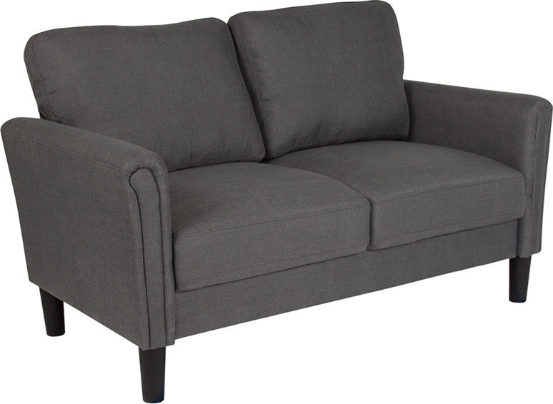 Bari Upholstered Loveseat, Dark Gray Fabric
