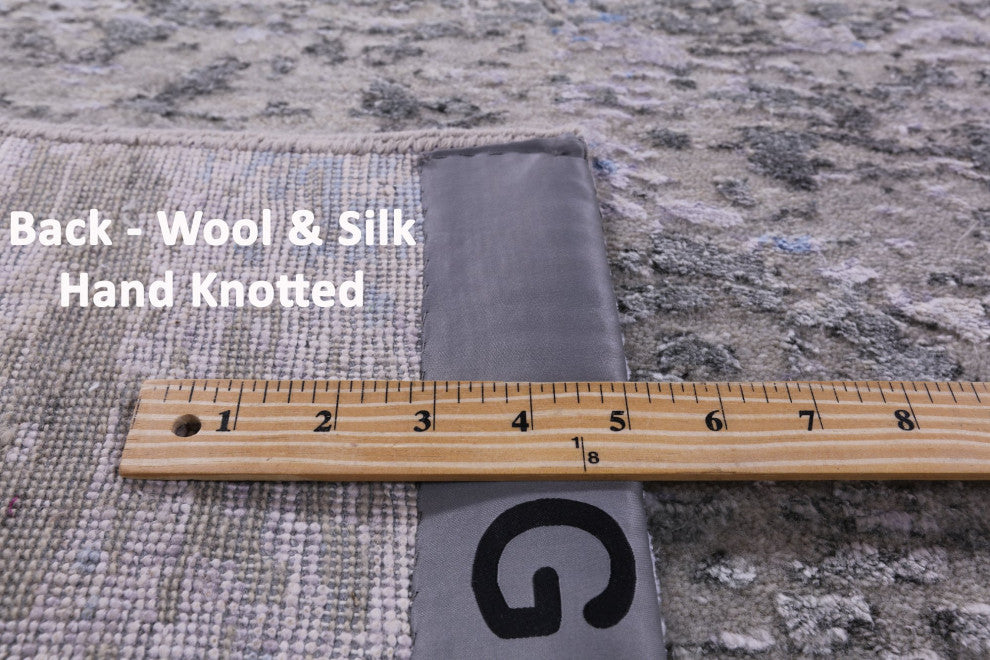 7' 10" X 9' 9" Abstract Wool and Silk Hand Knotted Rug Q11784