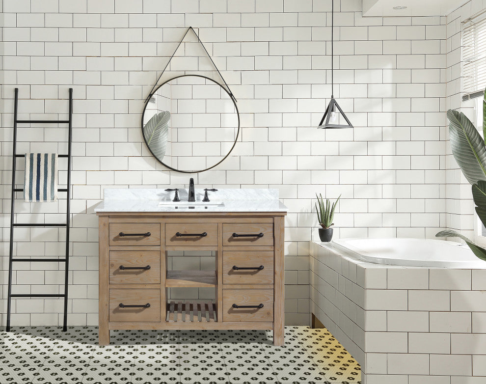 Lauren 48" Bathroom Vanity, Weathered Fir Finish, Italian Carrara Marble