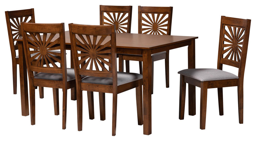 Loni Dining Collection, Gray/Walnut Brown, 7-Piece Dining Set